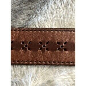 Oil Rubbed Leather Belt Punched Geometric Design w/Brass Buckle Waist 31-35"